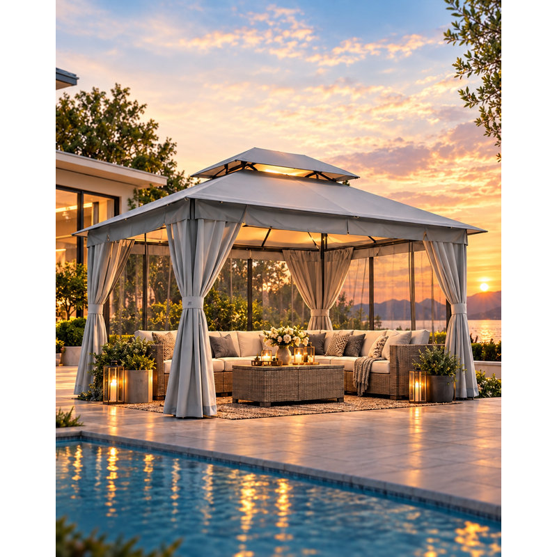 Lausaint Home 10'x13' Steel Patio Gazebo, Gray