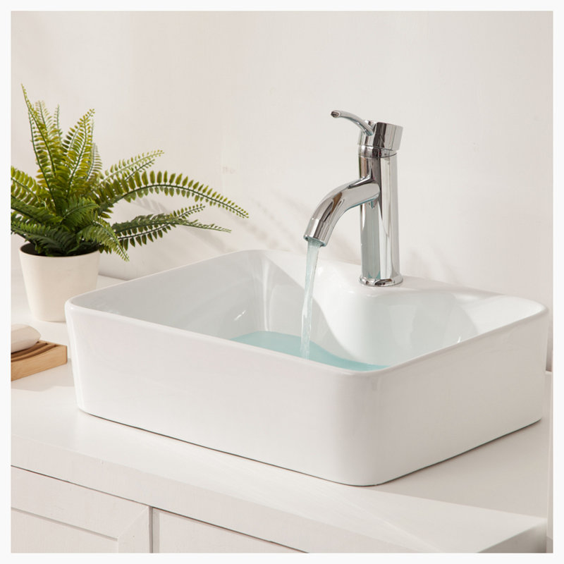 Hewei 15'' Ceramic Rectangular Vessel Bathroom Sink, White