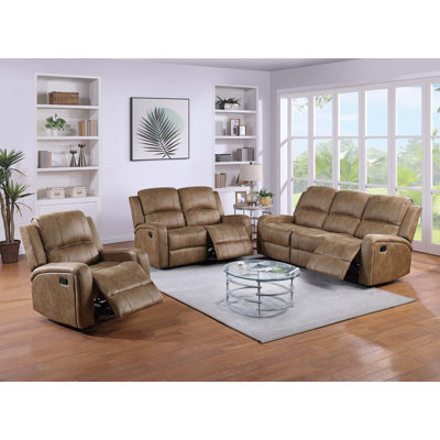 Modern Style 3pc Living Room Set Square Arms Horizontal And Light Vertical Tufting Cushion Back Chestnut Finish Primary Living Room Furniture