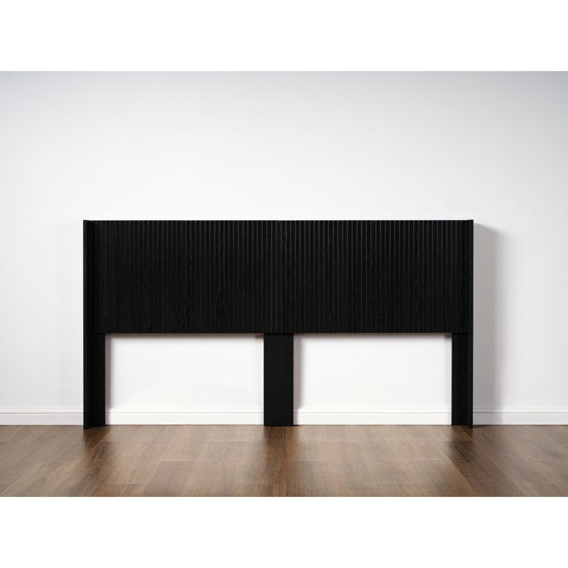 80.2" Wide King Headboard Made Of Wood - Modern Decorative Style, Wall Mounted Fluted Panel Wingback Headboard, Black Color Scheme, Elegant Real Surface, Contemporary 3d Carving Detail, Versatile