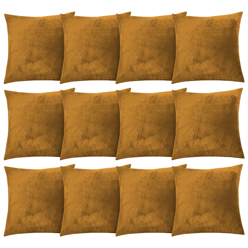 Aspire Homeware Square Plain Velvet Scatter Cushion Cover, Pack of 12, Ochre