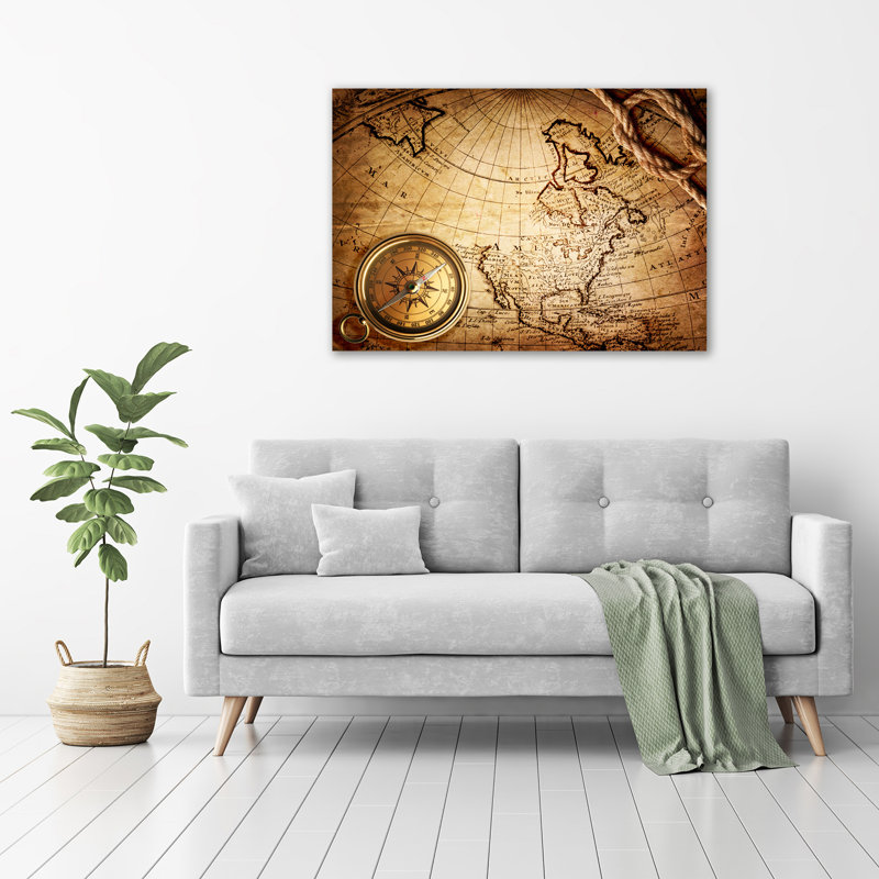 Compass On The Map - Wrapped Canvas Print