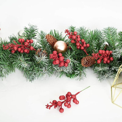 20 Pack Christmas Glitter Berries Stems, 9Inch Artificial Christmas Picks For Christmas Tree Ornaments, DIY Xmas Wreath, Crafts, Holiday And Home Decor