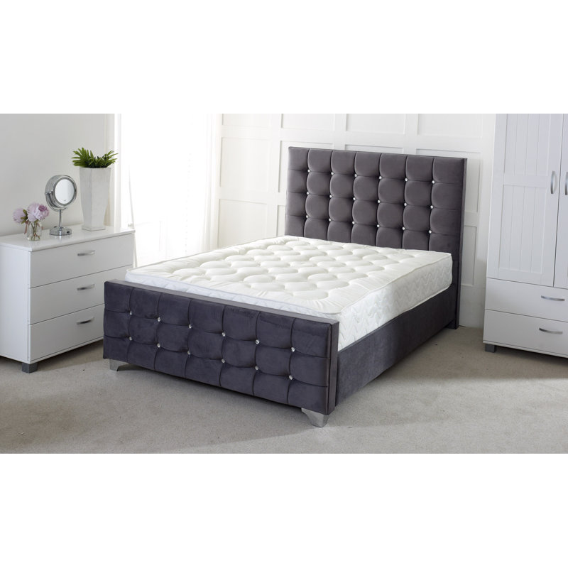 Mikaela Upholstered Bed, Double (4'6), Silver