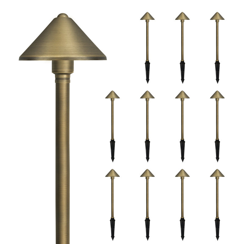 Outdoor Solid Brass Landscape Path Lights (5" Shade, 20" Tall), Conehead, 2700K, 12 Pack