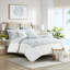 100% Cotton Duvet Cover Mini Queen - Dark And Sand Dollar Embroidery For Coastal Dream, Button Closure, 4 Ties, , Excludes Insert, 2 Shams White & Seaside Decor, Inner-121163528