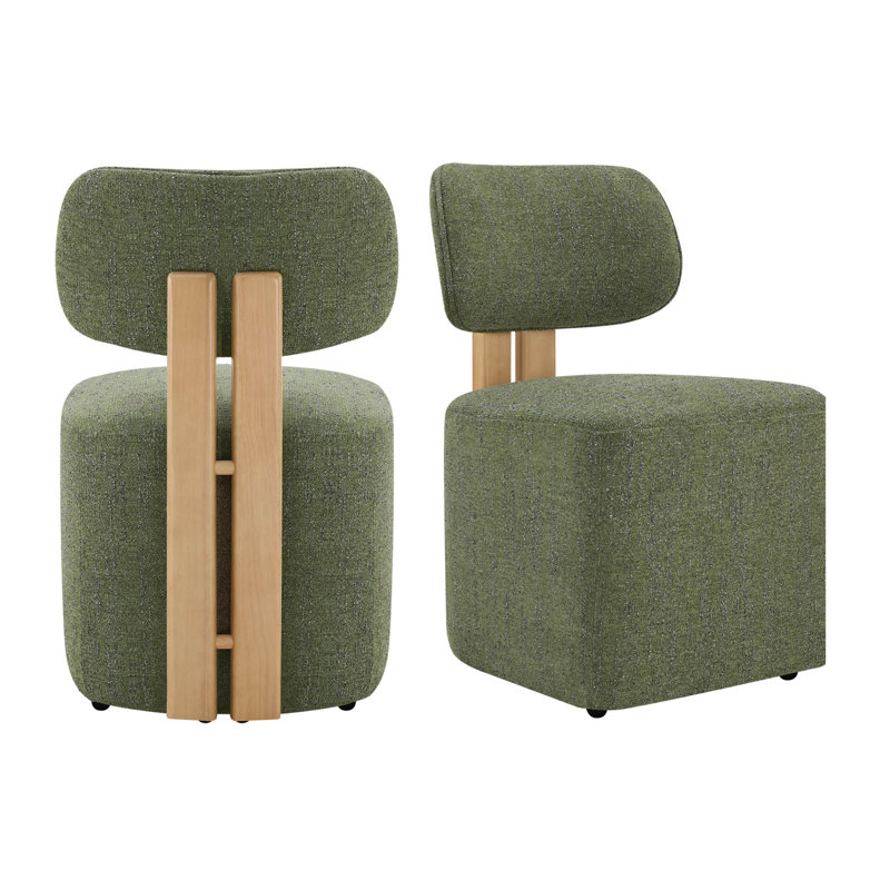 Chaises de salle à manger rembourrées modernes Kallan avec structure en bois massif et roulettes, Forêt douce