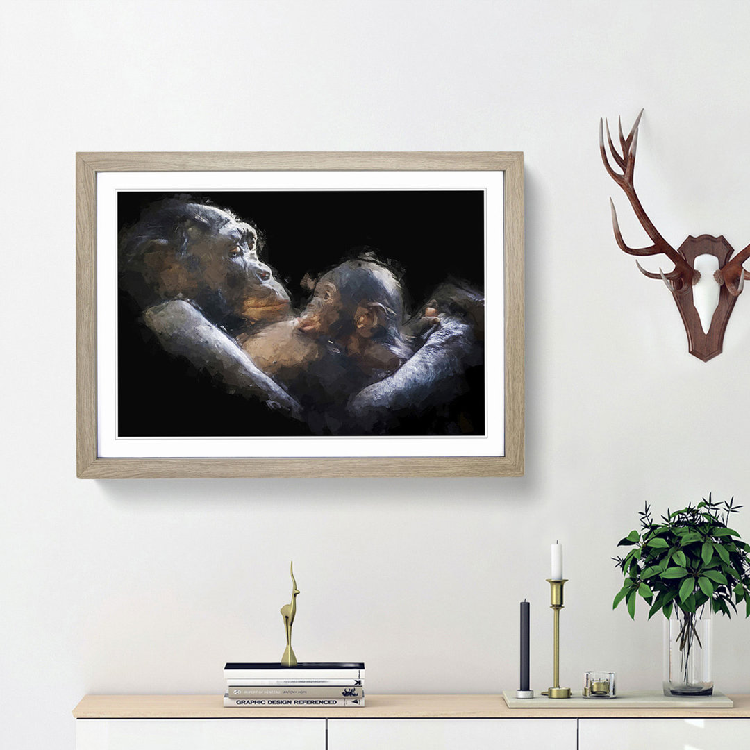 Gorilla Mother & Child in Abstract - Framed Print