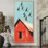 Claremont Swallows Birds Over The Red Barn III - Bird, reproduction d'art sur toile encadrée