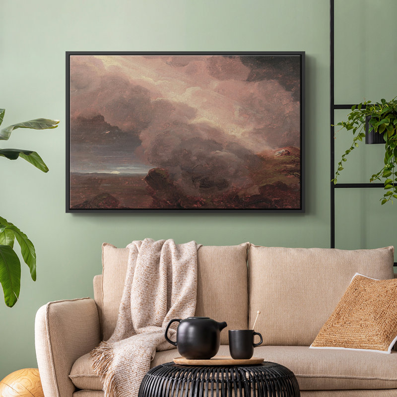 Paysage rétro - CCCLxx, H 25 po x l 37 po x P 2 po, Toile avec cadre flottant noir