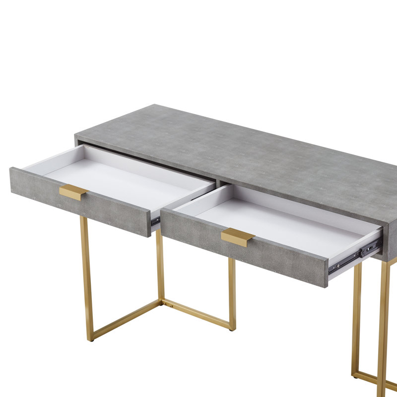 Console en faux chagrin Yadira, Gris / Or