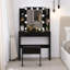 Meuble-lavabo moderne avec ampoules Hollywood et tabouret rembourré