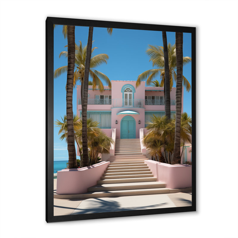 Laragh Miami, maison rose V, Cadre photo noir, H 20 po x l 12 po x P 1 po