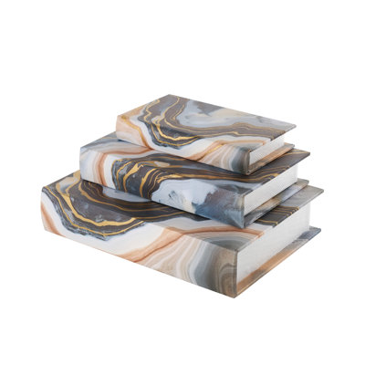 Cole And Grey Faux Leather Faux Book Storage Geode Decorative Box With Gold Accents