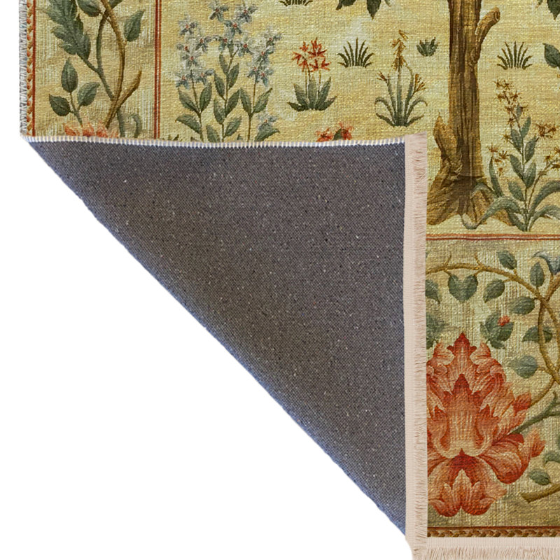Tapis décoratif vert frangé à motif arbre vert et lierre, Rectangle 2 pi 8 po x 5 pi