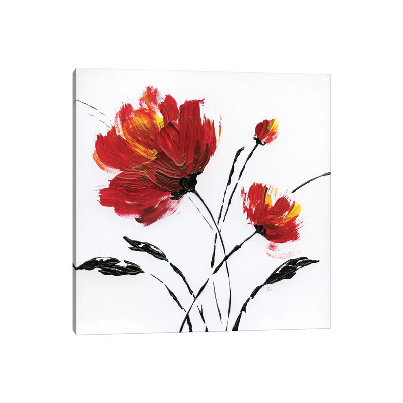 «Red Poppy Splash II» par Nan - reproduction d'art sur toile tendue, H 12 po x l 12 po x P 0,75 po