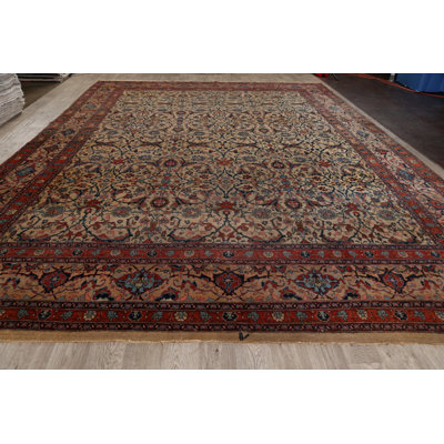 One-of-a-Kind 11'4" x 15'7" 1900s Rectangle Wool Area Rug in Brown