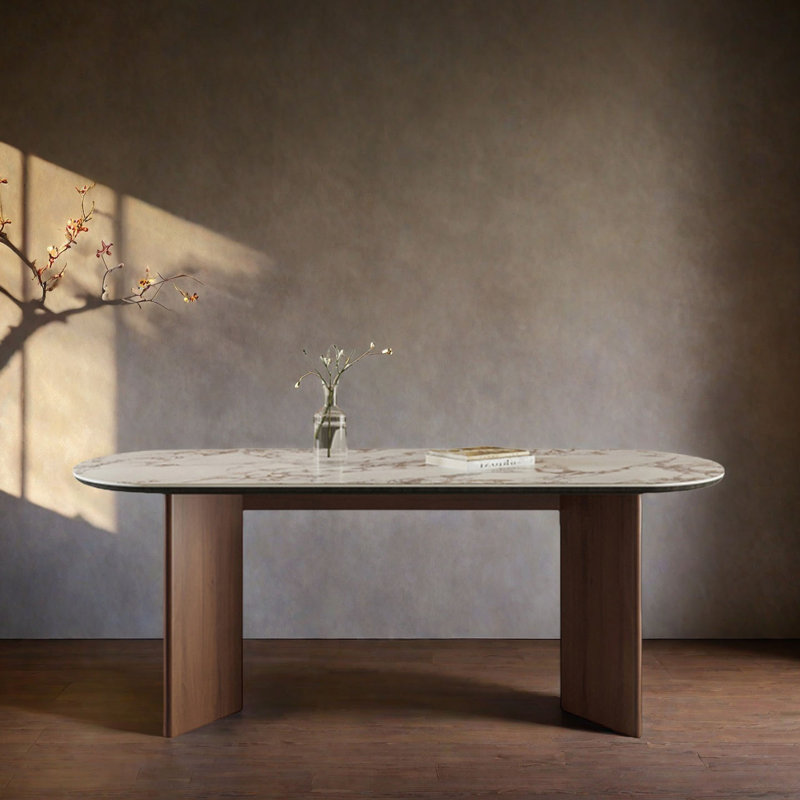Table de salle à manger élégante en marbre ovale de style français, H 29,5 po x L 70,9 po x l 35,4 po