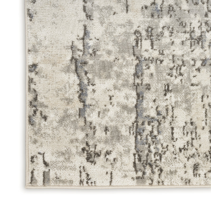 Fenster Abstract Modern Machine Woven Area Rug in Ivory/Blue/Gray, Runner 2'2 x 6'