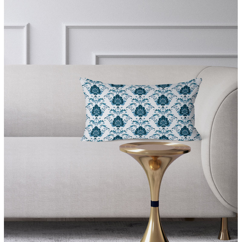 Ornate Opulence  Rectangular Throw Pillow, White/Gray
