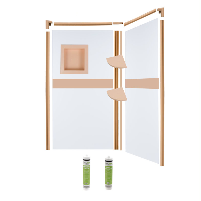 Bella CORE 2 Wall Tub and Shower Surround with Katrina Design Strip up to 48Dx48Wx102H, Beige