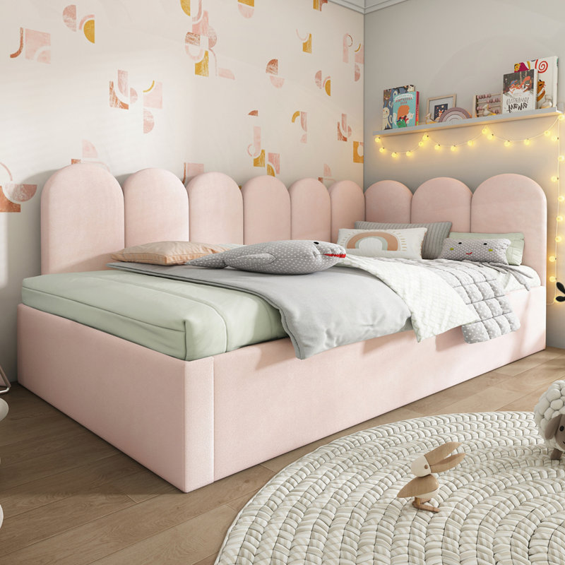 Upholstered Bed Daybed With Pull-Out Bed, Pink