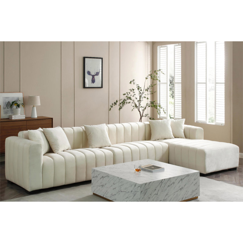 L-Shape Sectional Sofa With Deep Tufted Velvet Upholstered Right Chaise Modular Sofa