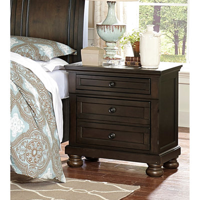 Table de chevet de chambre à coucher en brun grisâtre - 2 tiroirs, glissières à roulement et placage de bouleau