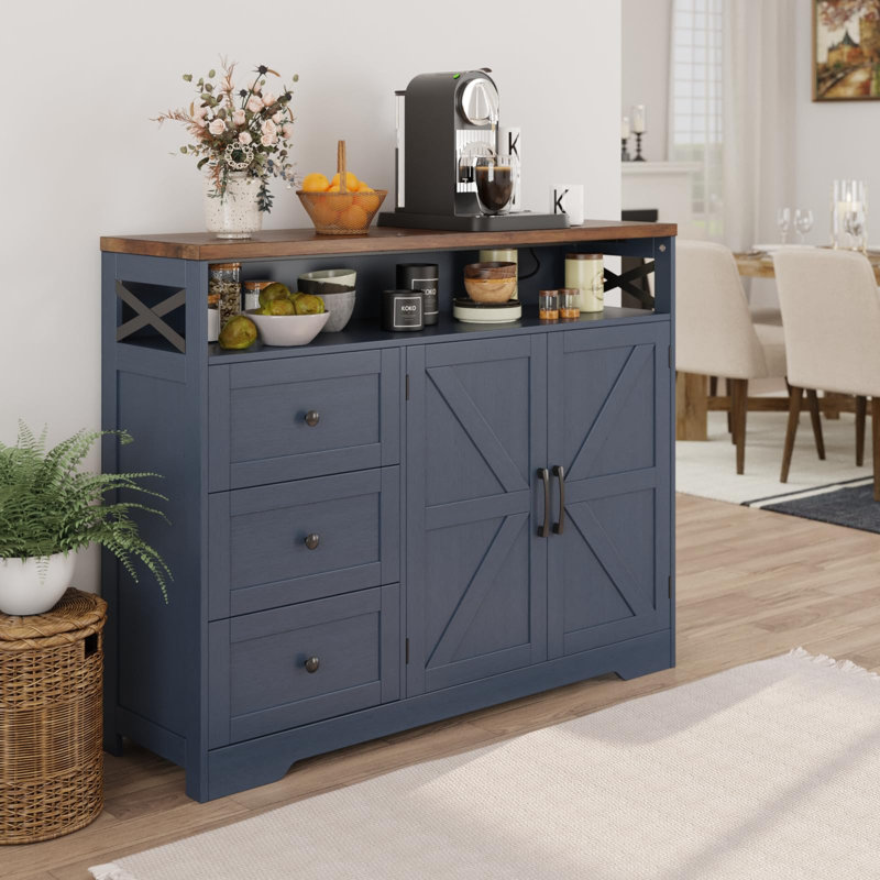 Buffet décoratif Asier, Bleu/brun