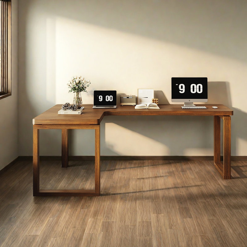 Bureau moderne en bois massif en forme de L, H 29,53 po x l 70,87 po x P 47,24 po