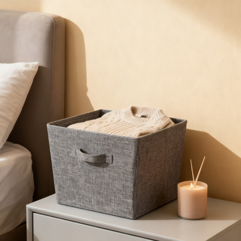 2-Pack Fabric Storage Bins With Wire Frame For Home Organization, Open Top Design With Handles For Easy Access And Clutter Control