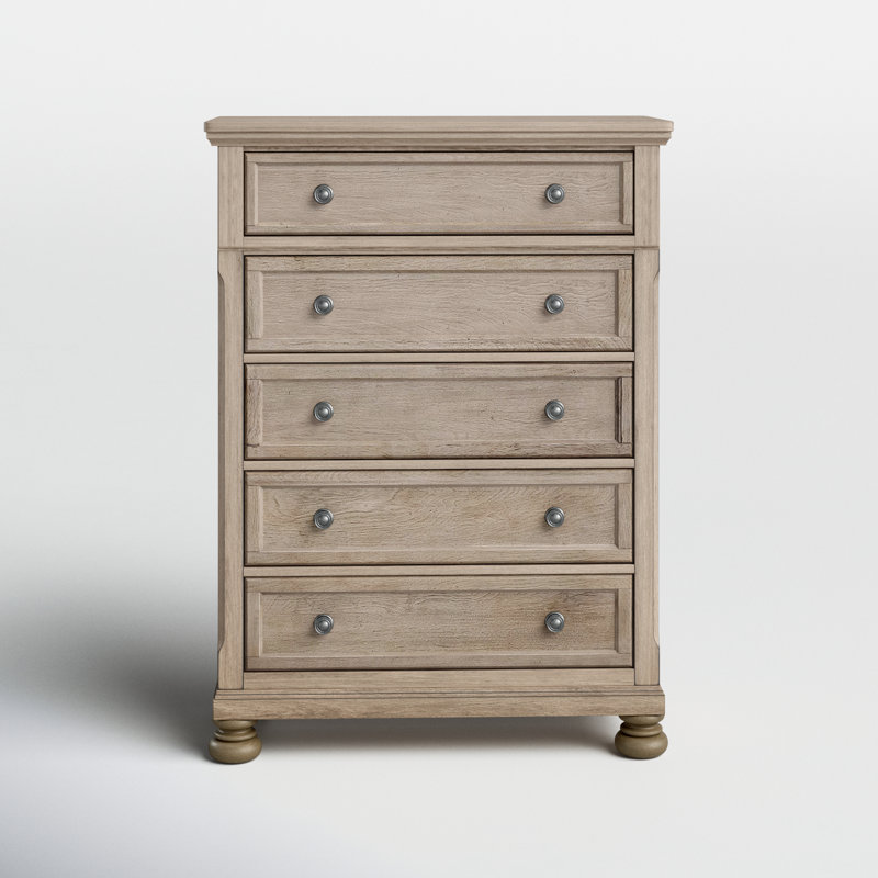 Alek 39" W Transitional 5-Drawer Wood Chest with Dovetail Drawers, Wire/Brushed Gray