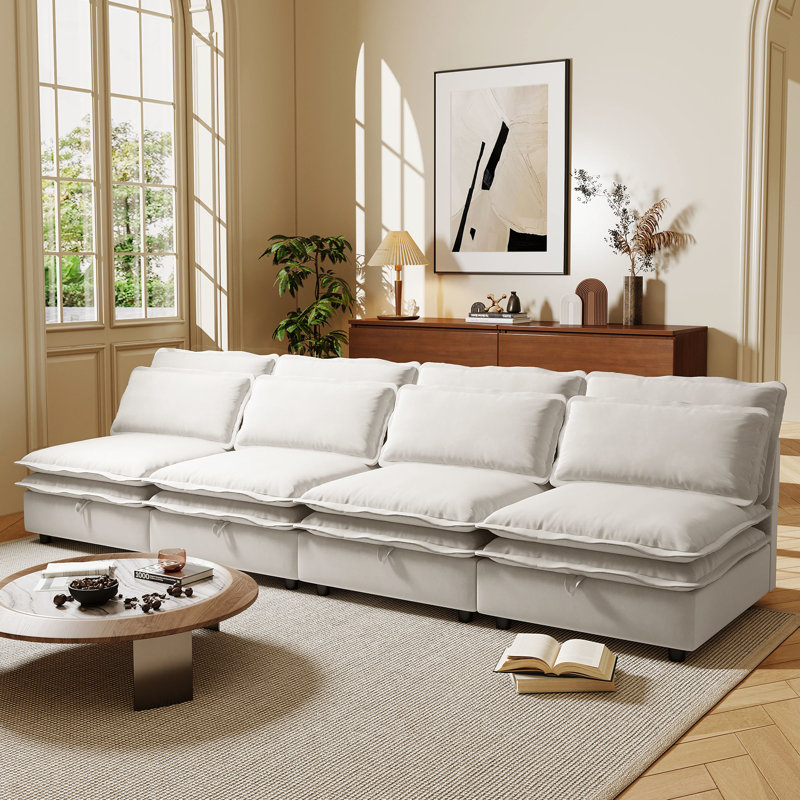 Beige avec coussins à double couche et rangement pratique - 4 espaces modulaires confortables, Beige