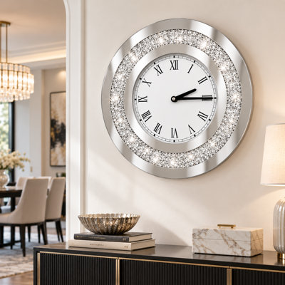 Silver Round Mirror Clock 26inch