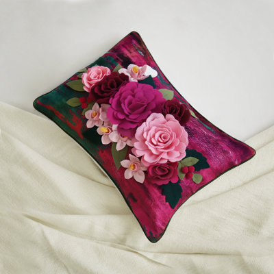 Housse de coussin décoratif décoratif à motif floral 3D 14 x 20 pouces