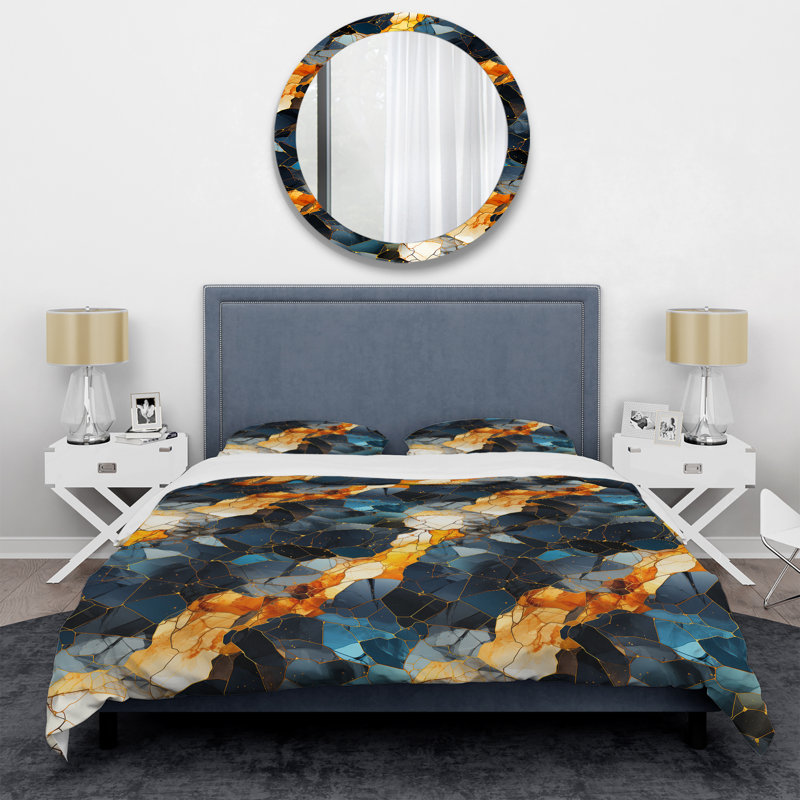 Retro Revival Marble Pattern - Ensemble de housse de couette en marbre, Housse de couette pour grand lit et 2 taies décor