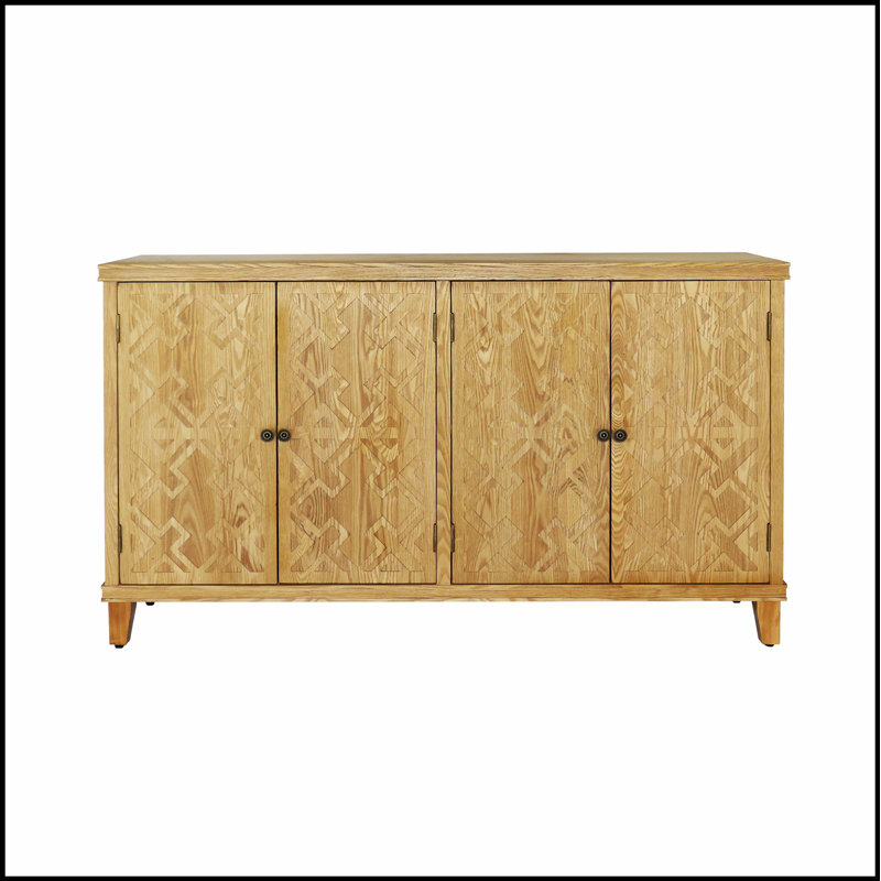 Armoire d'appoint 59 pouces brune avec 4 portes, espace de rangement spacieux et élégant pour le vestibule, le salon, la chambre à coucher et la salle à manger