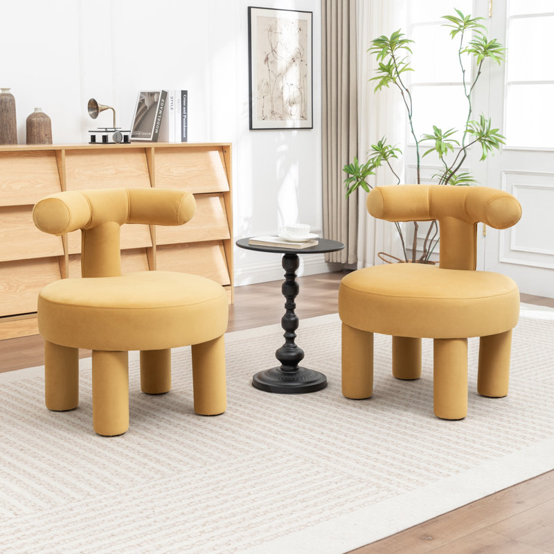 Fauteuil demi-tonneau en velours Bula, Jaune, Velours velours