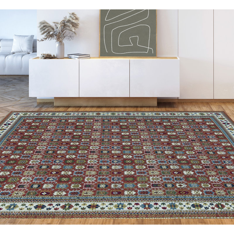 Wool Oriental Area Rug in Rust/Ivory
