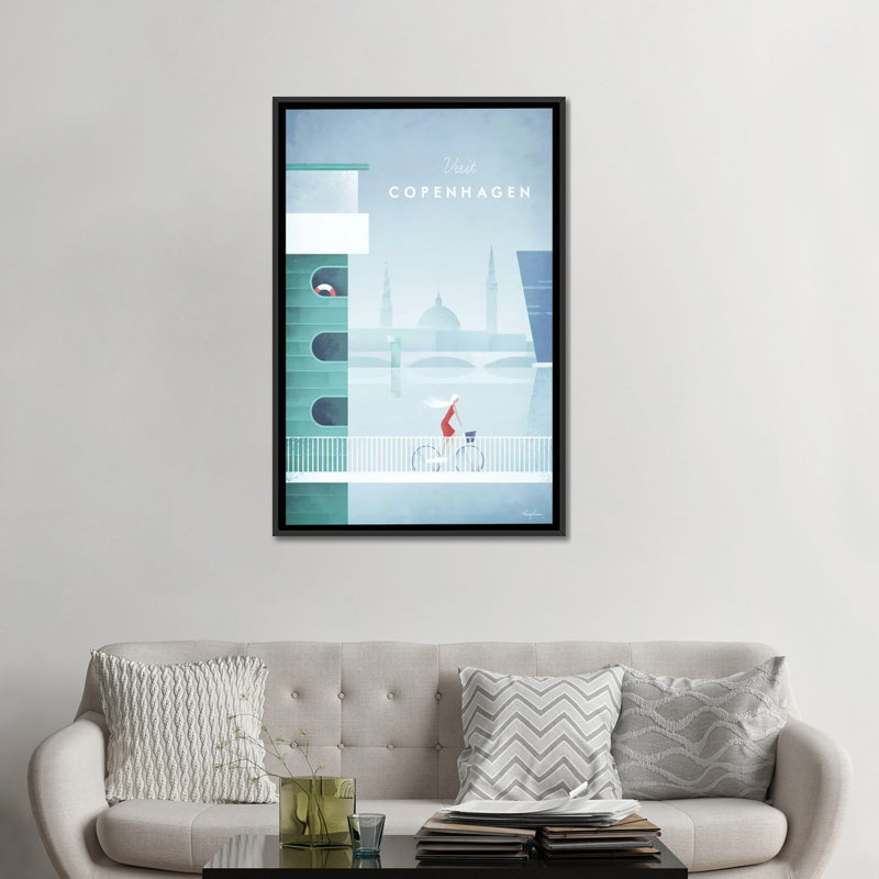 « visit copenhague », reproduction d’impression sur toile, H 60 po x l 40po x P 1,5 po, Toile avec cadre noir, Pas de tapis