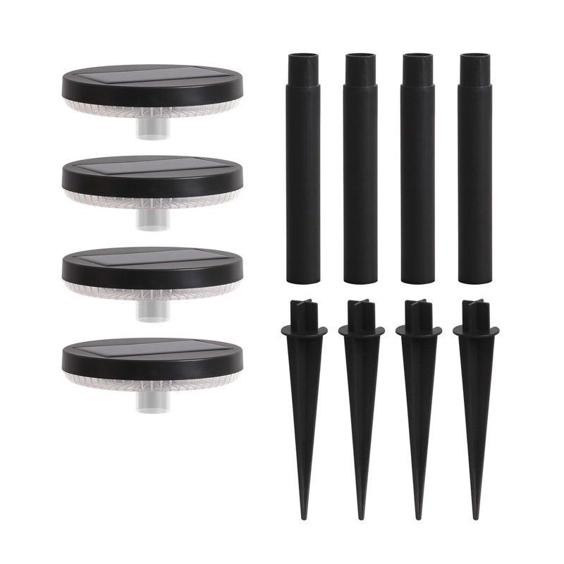 Black Solar Powered LED Pathway Lights with Polysilicon Top, 4 Pack