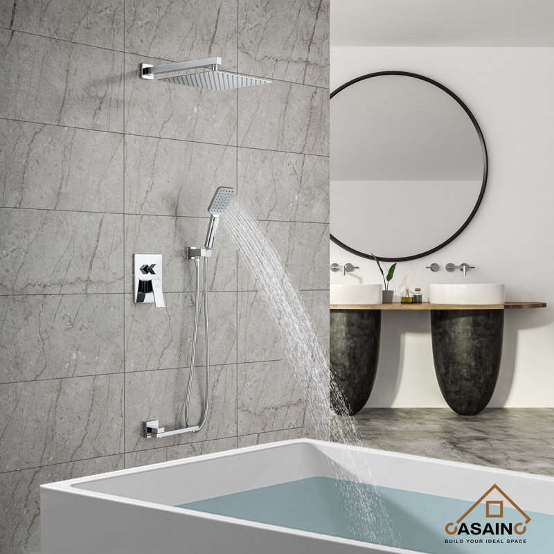 Chrome 10" Square Wall Mounted Rainfall Shower System with Handheld