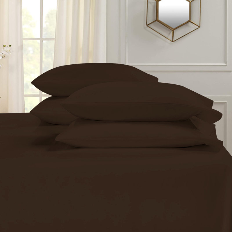Microfiber Flatweave Sheet Set, Full Sheet Set + 1 Fitted Sheet + 4 Pillowcases, Chocolate