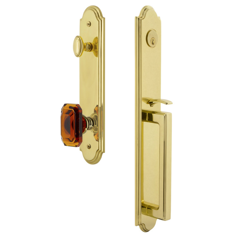 Complete Inactive Arc Dummy Handleset with Baguette Amber Knob and Rosette, Lifetime Brass