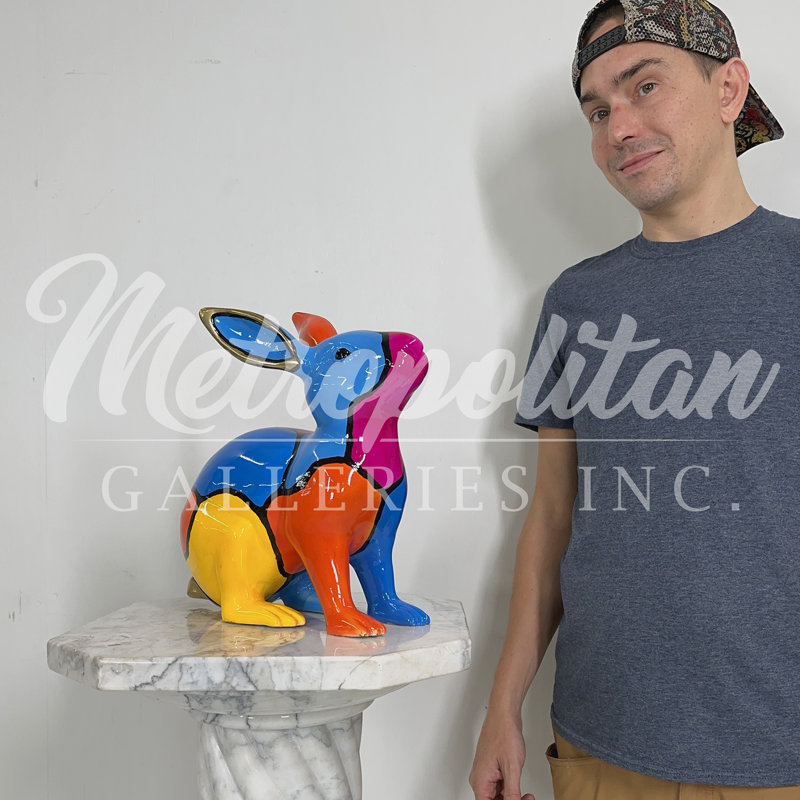 Bronze Color Splash Jigsaw Sitting Bunny Sculpture