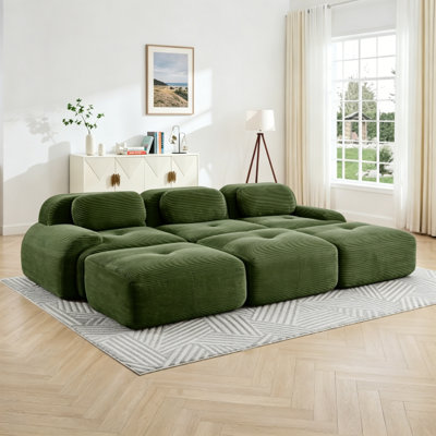 Canapé modulaire à trois places avec 3 repose-pieds en tissu velours côtelé sans assemblage pour animaux de compagnie accoudoirs ultra larges incurvés 32D haute résilience éponge salons