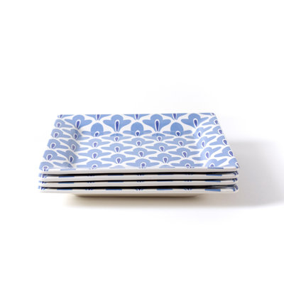 Iris Blue Sprout Square Platter Set Of 4