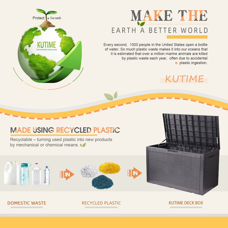 KUTIME 100 Gallon Water Resistant Resin Lockable Deck Box
