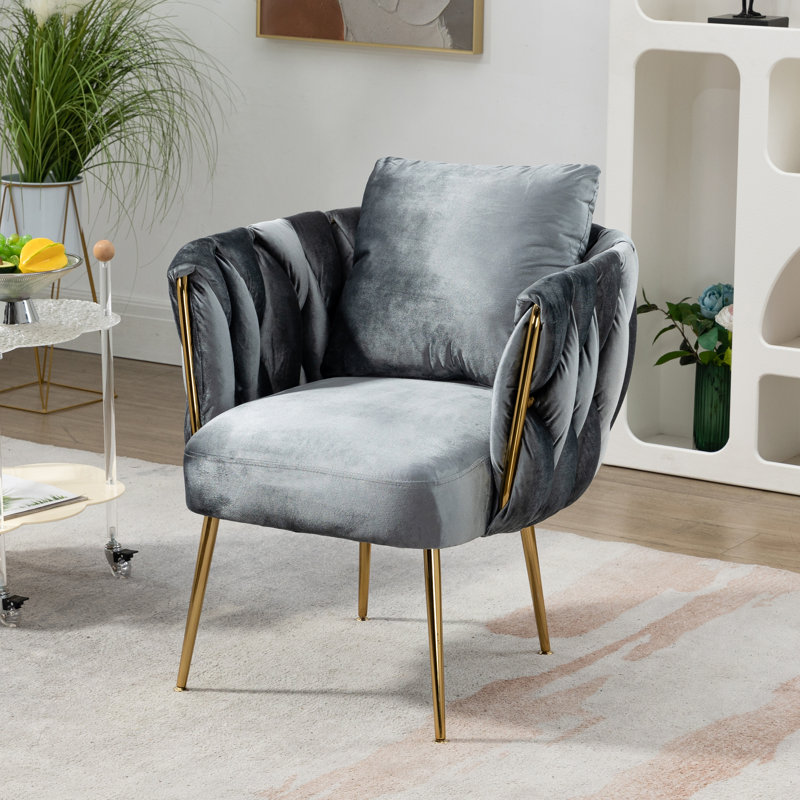 Fauteuil en velours capitonné Elandus, Velours gris
