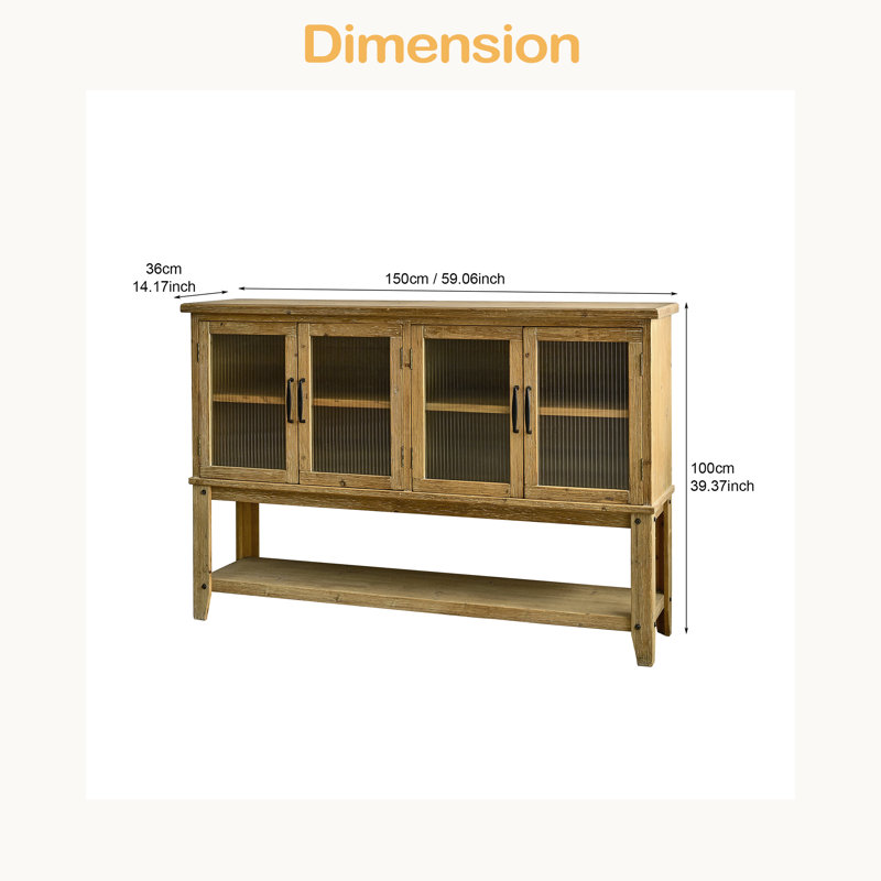 Armoire rustique 59,06 "avec porte en verre et porte de rangement rectangulaire